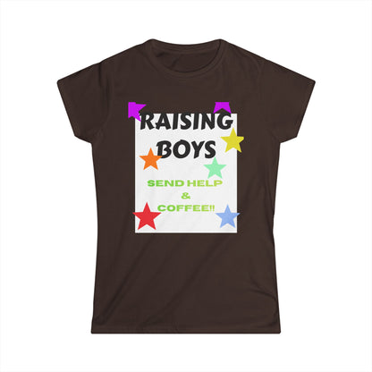 Raising Boys Send Help & Coffee Tee | Funny Parenting Shirt