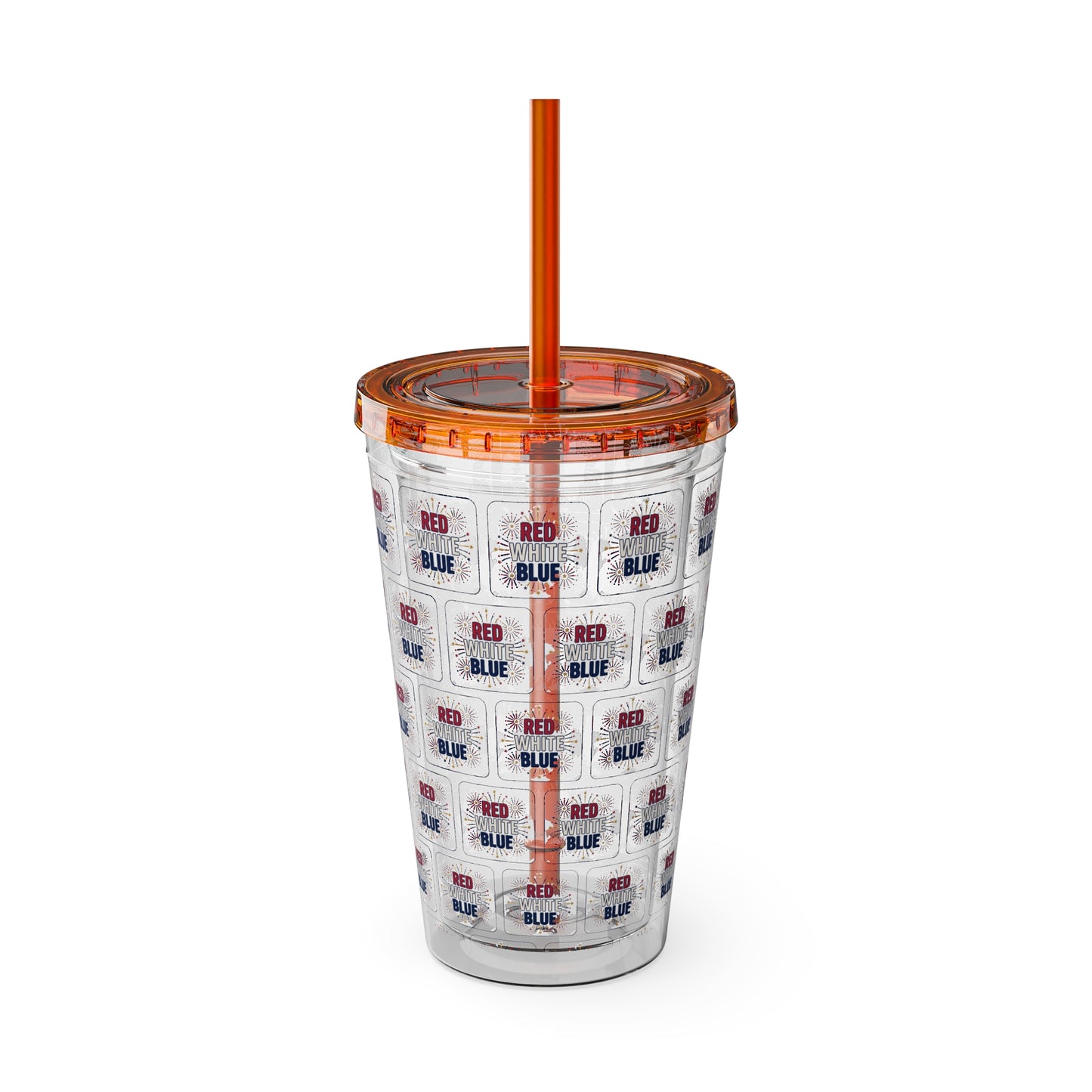 Red White Blue flag pattern Tumbler | 16oz straw cup