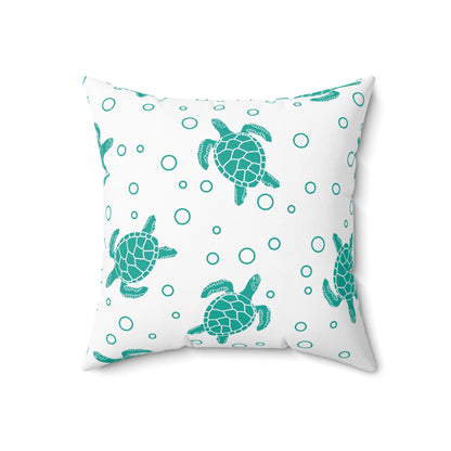 Teal Sea Turtle Pattern Pillow | Square Decorative Pillow