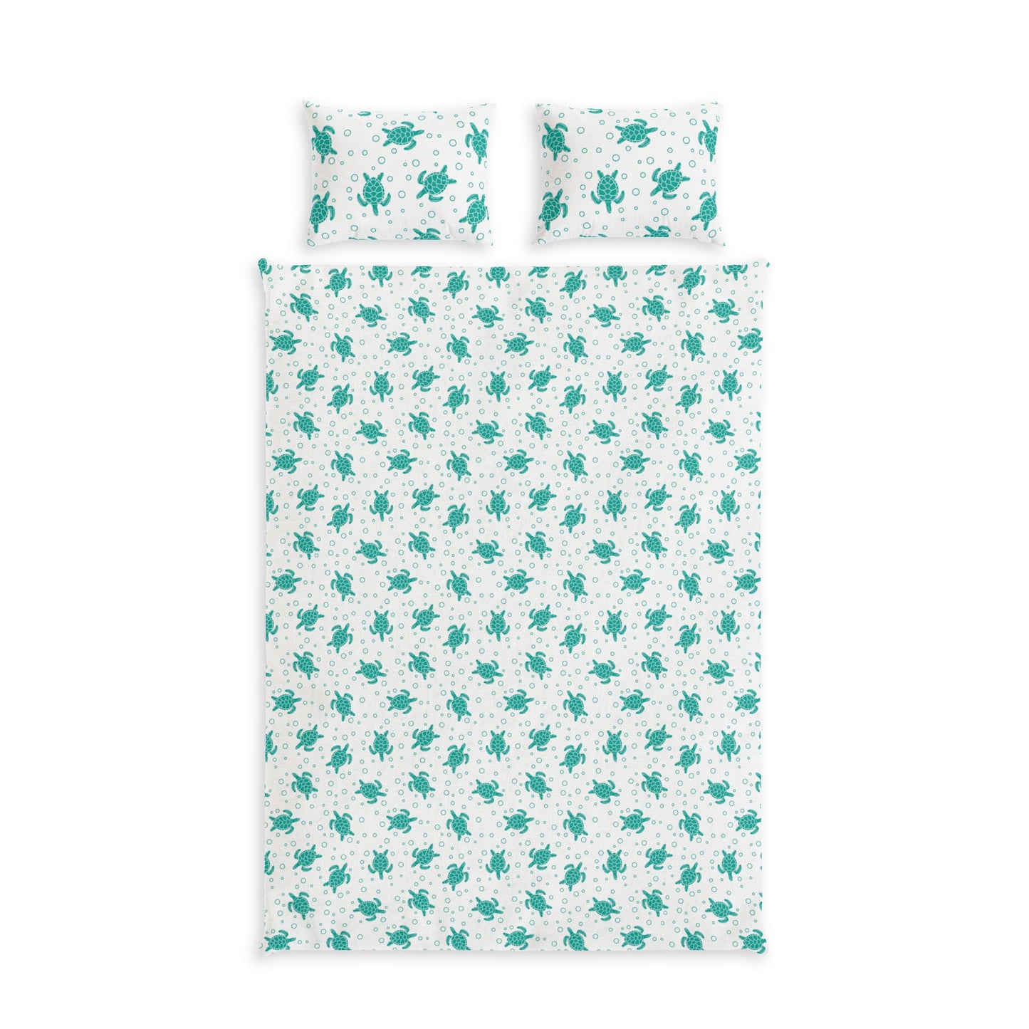 Teal Sea Turtle Pattern Bed Set | Coastal Nautical Bedding, Kids Ocean Theme
