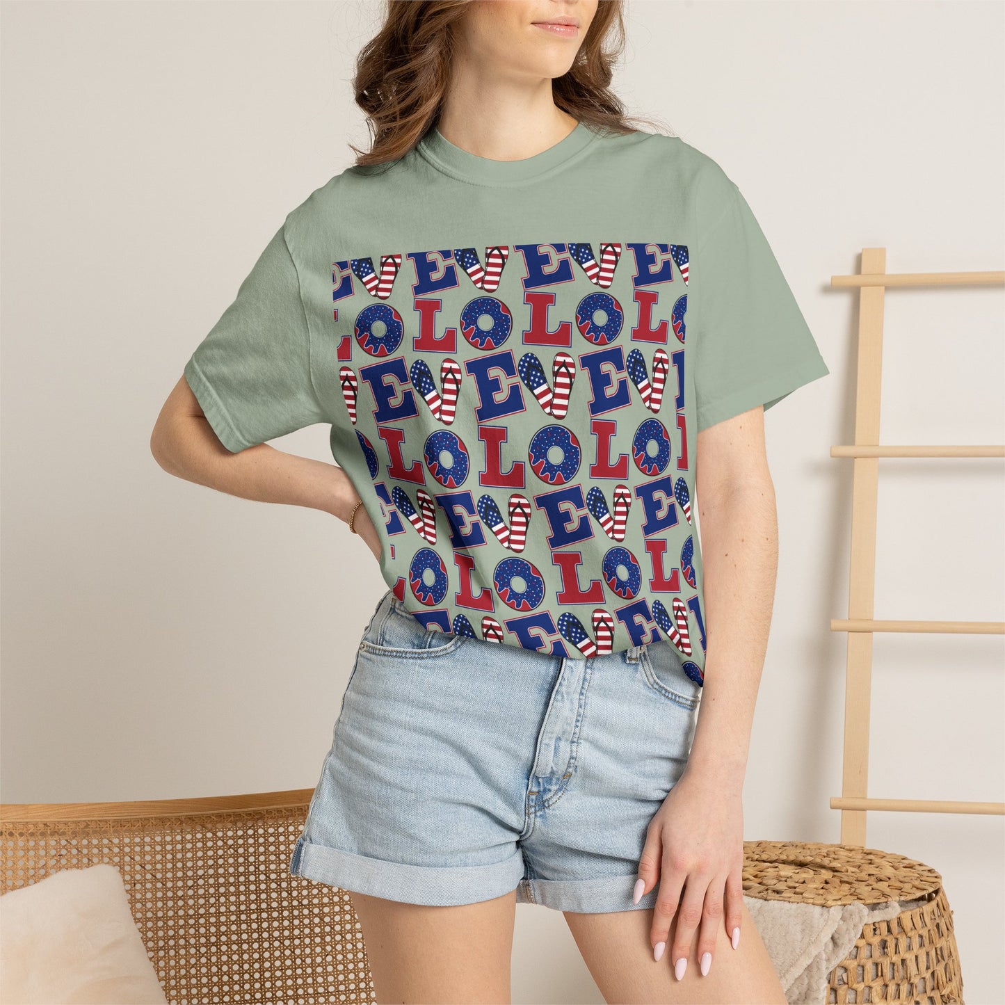 Patriotic LOL Pattern T-Shirt | Red White Blue Text Tee