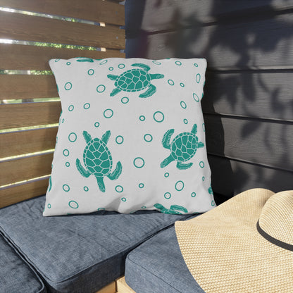 Sea Turtle Outdoor Pillow – Teal Nautical Patio Cushion