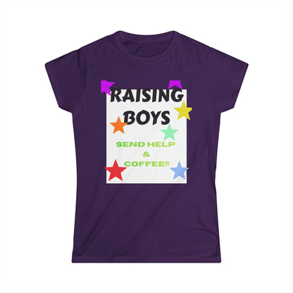 Raising Boys Send Help & Coffee Tee | Funny Parenting Shirt