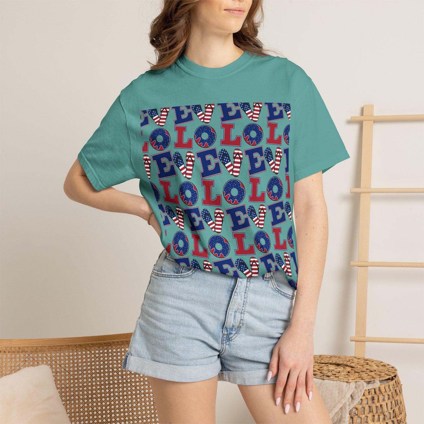 Patriotic LOL Pattern T-Shirt | Red White Blue Text Tee