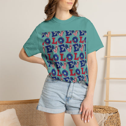 Patriotic LOL Pattern T-Shirt | Red White Blue Text Tee