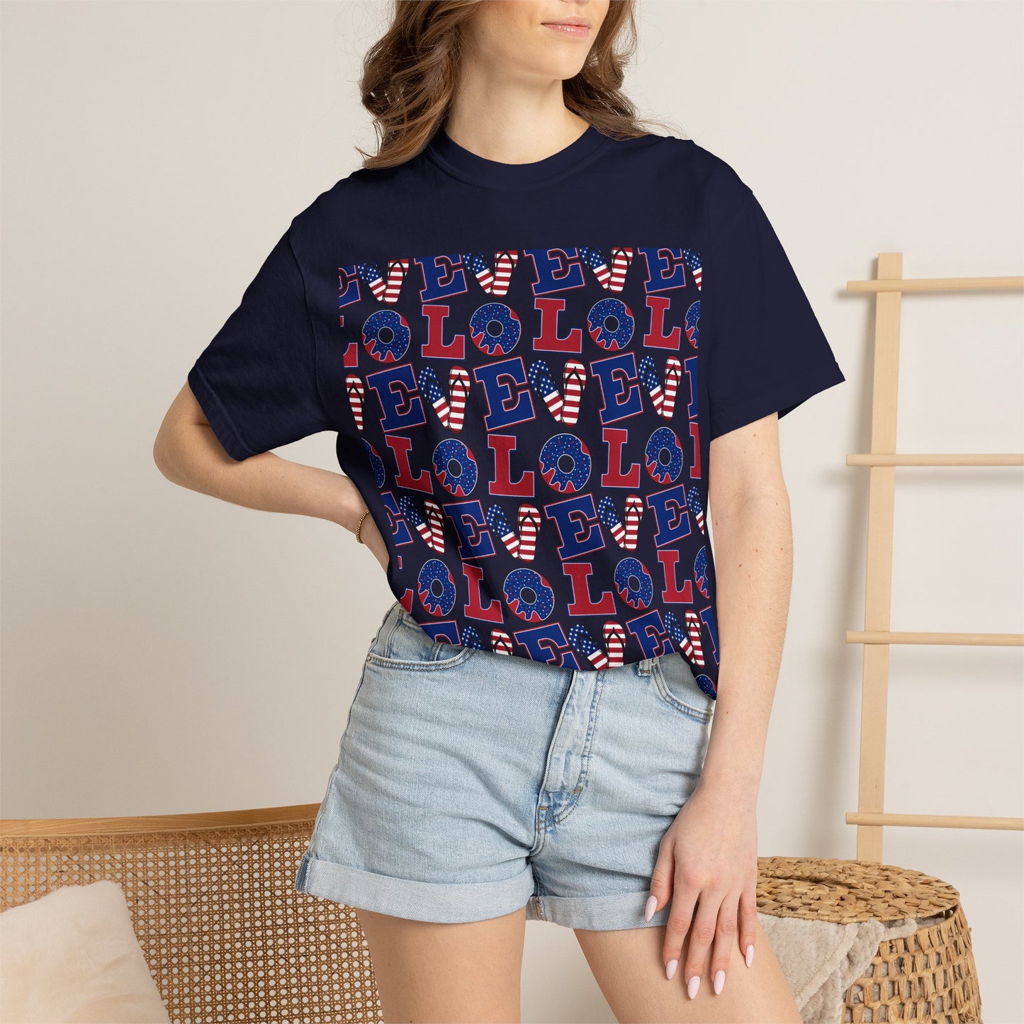 Patriotic LOL Pattern T-Shirt | Red White Blue Text Tee