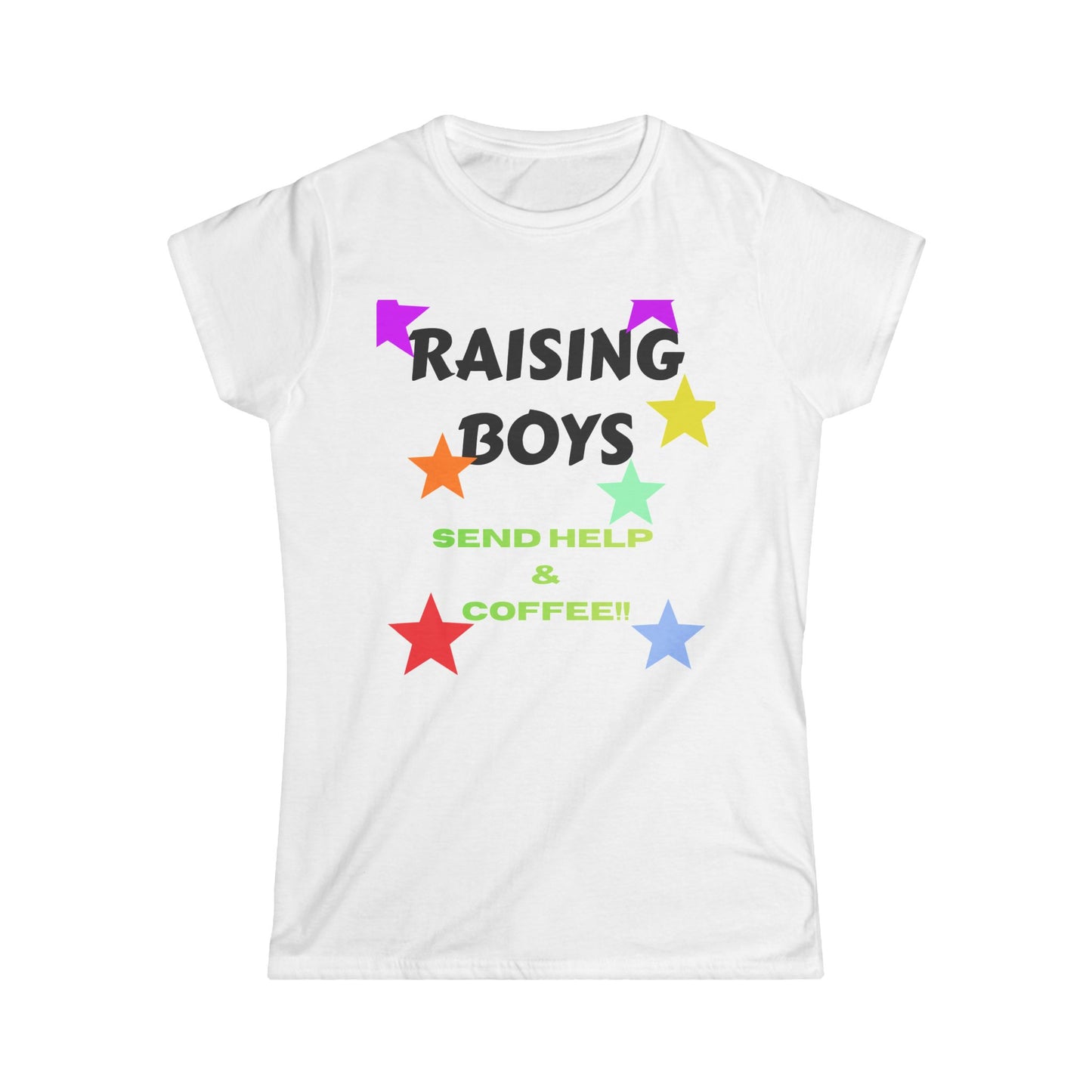Raising Boys Send Help & Coffee Tee | Funny Parenting Shirt