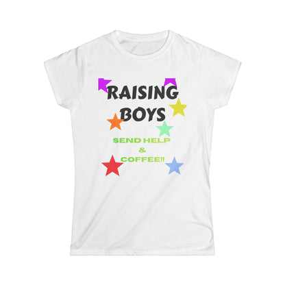 Raising Boys Send Help & Coffee Tee | Funny Parenting Shirt