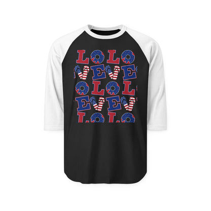 Patriotic LOL Pattern Raglan Shirt | American Flag Skull Letters