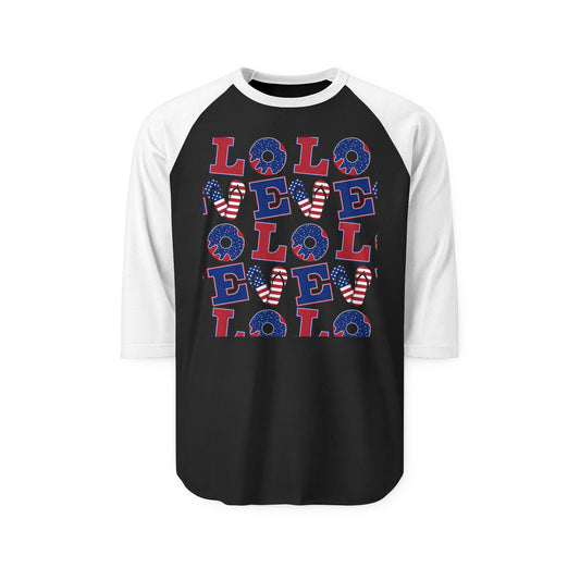 Patriotic LOL Pattern Raglan Shirt | American Flag Skull Letters