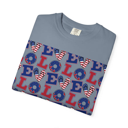 Patriotic LOL Pattern T-Shirt | Red White Blue Text Tee