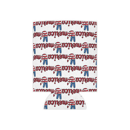 Merica Peace Sign Pattern Can Cooler | Patriotic 4th of July Drink Sleeve