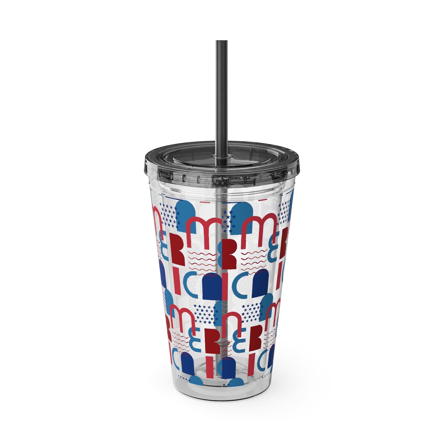 Red Blue Abstract Beach Pattern Tumbler | 16oz Straw Cup
