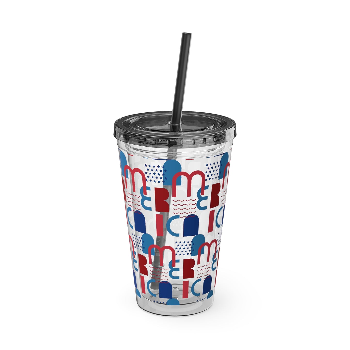 Red Blue Abstract Beach Pattern Tumbler | 16oz Straw Cup