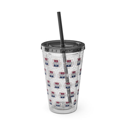 Red White Blue flag pattern Tumbler | 16oz straw cup