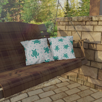 Sea Turtle Outdoor Pillow – Teal Nautical Patio Cushion
