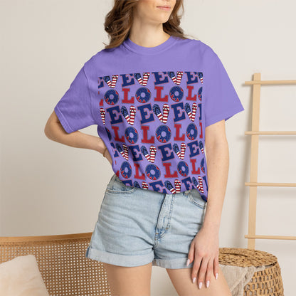 Patriotic LOL Pattern T-Shirt | Red White Blue Text Tee