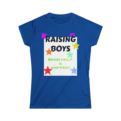 Raising Boys Send Help & Coffee Tee | Funny Parenting Shirt