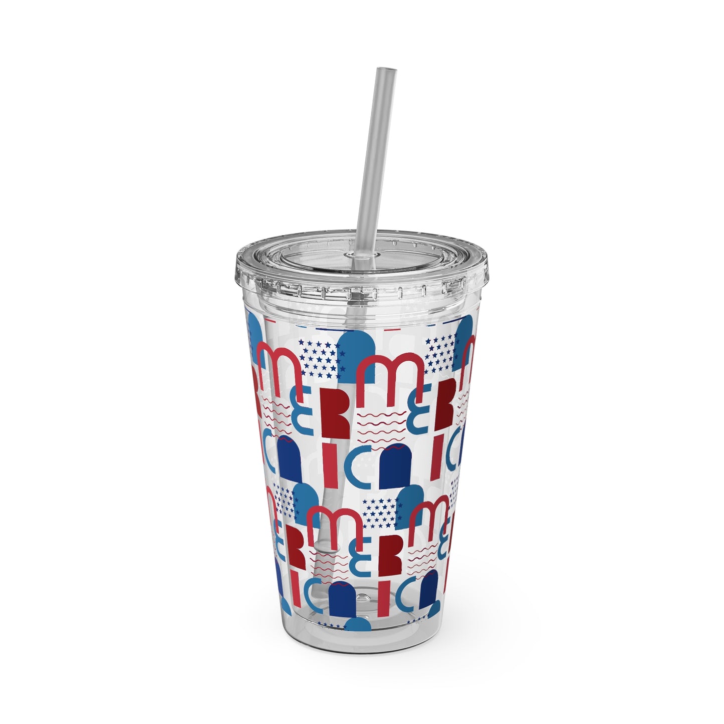 Red Blue Abstract Beach Pattern Tumbler | 16oz Straw Cup