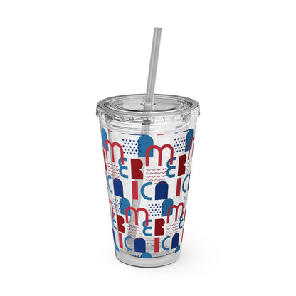 Red Blue Abstract Beach Pattern Tumbler | 16oz Straw Cup