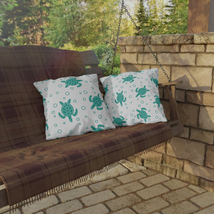 Sea Turtle Outdoor Pillow – Teal Nautical Patio Cushion