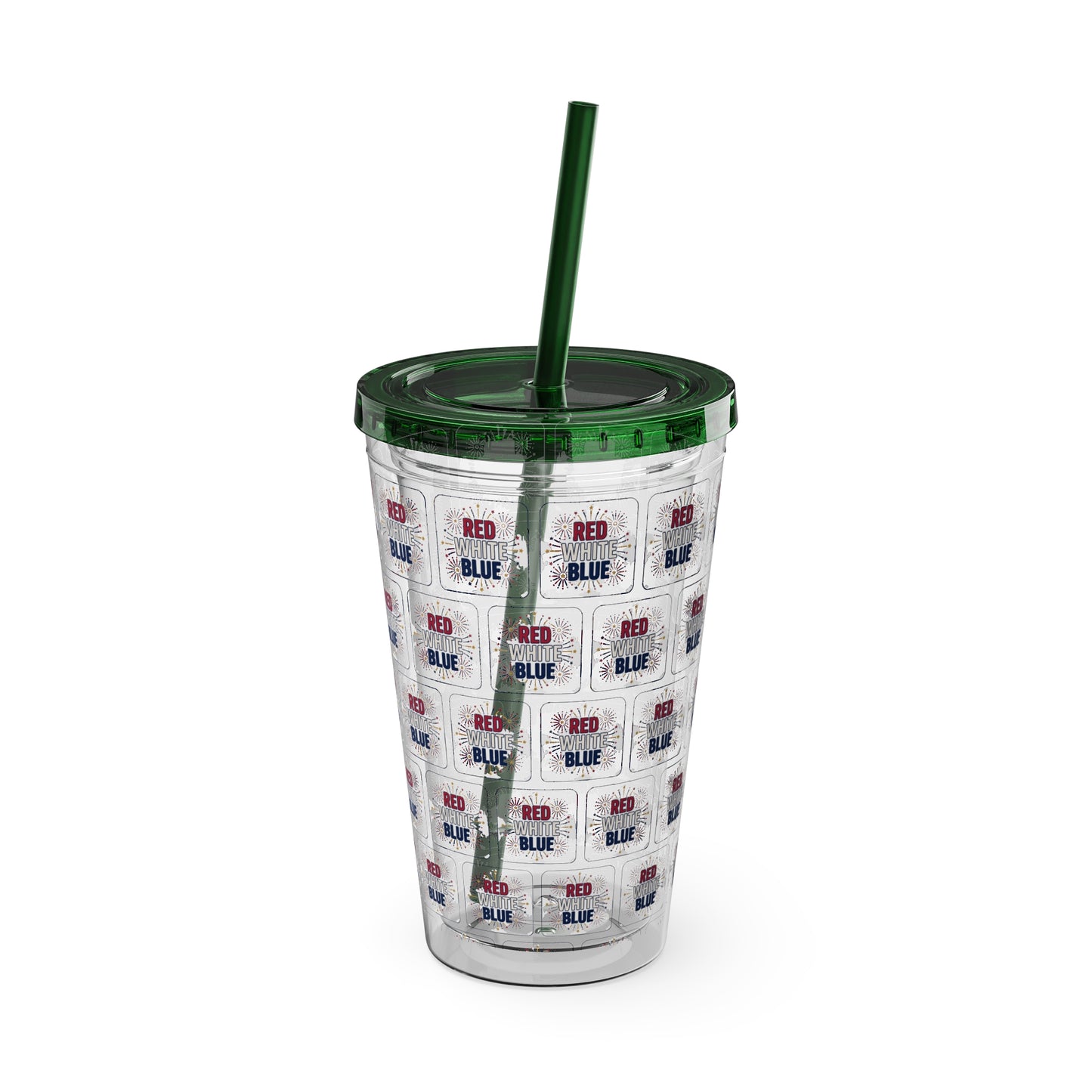 Red White Blue flag pattern Tumbler | 16oz straw cup