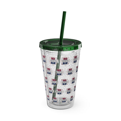 Red White Blue flag pattern Tumbler | 16oz straw cup