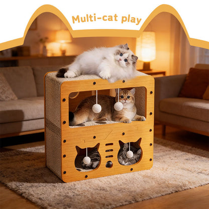 3-in-1 Cat House, Bed & Scratch Post - Multi-Layer Structure Made of Soft, Eco-Friendly Cardboard