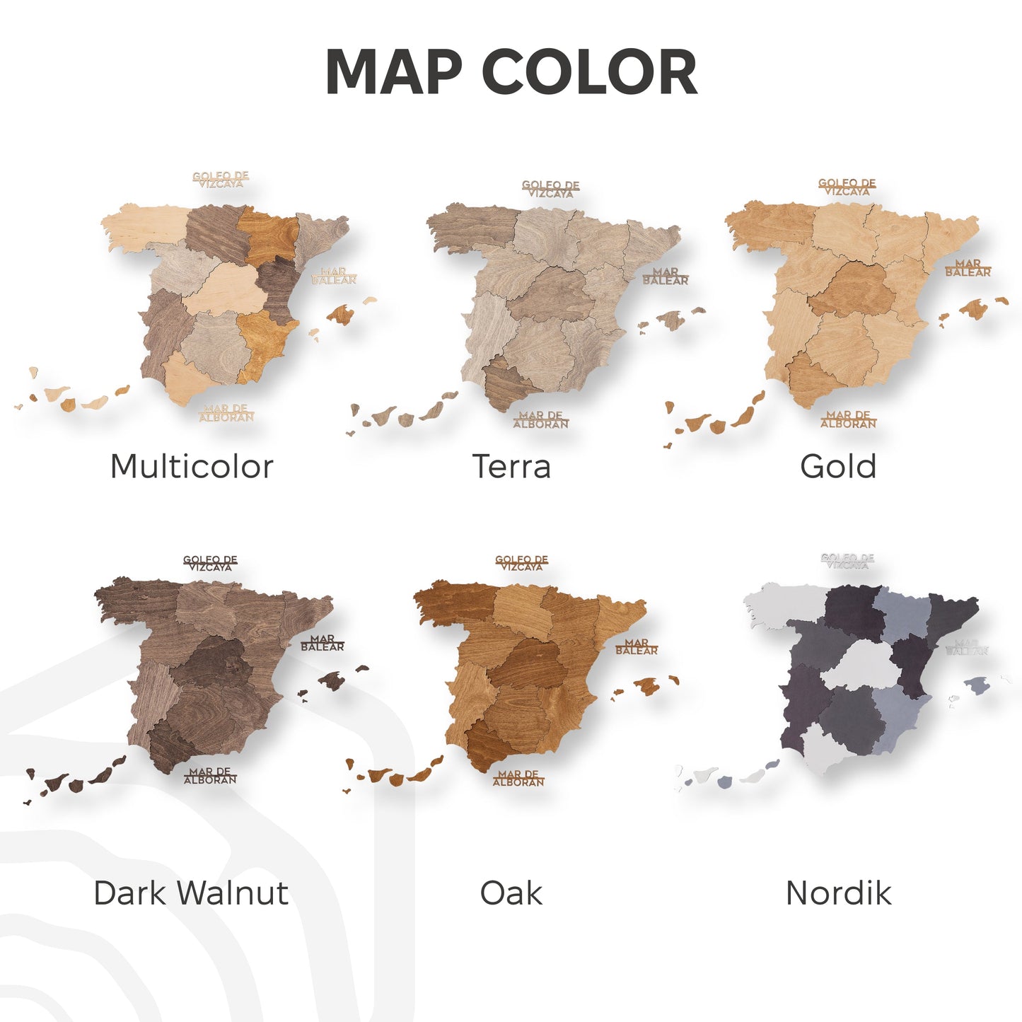 Wooden Map of Spain – Multicolor