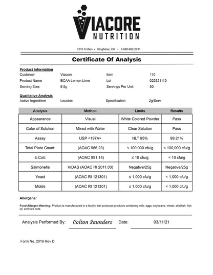 Lemon Lime BCAA + Electrolyte Powder | Hydration & Recovery | Made in USA