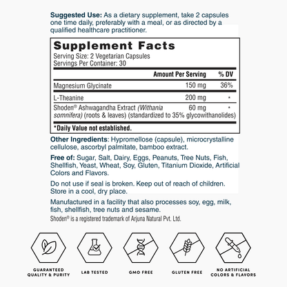 Nature's Lab Gold Magnesium + Ashwagandha with L-Theanine - 60 Capsules