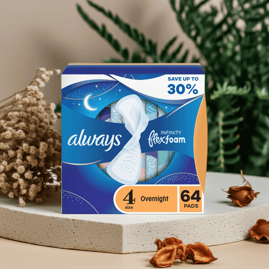Always Infinity FlexFoam Overnight Pads with Wings, Unscented, Size 4, 64 ct.