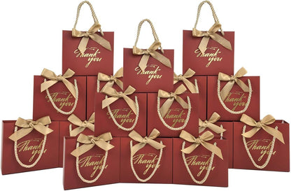 50 Pack Small Thank You Gift Bags with Handles, 5.5''x 2.5''x4.7'' Mini Red Gift Bags Bulk for Baby Shower, Birthday, Wedding, Party Favors