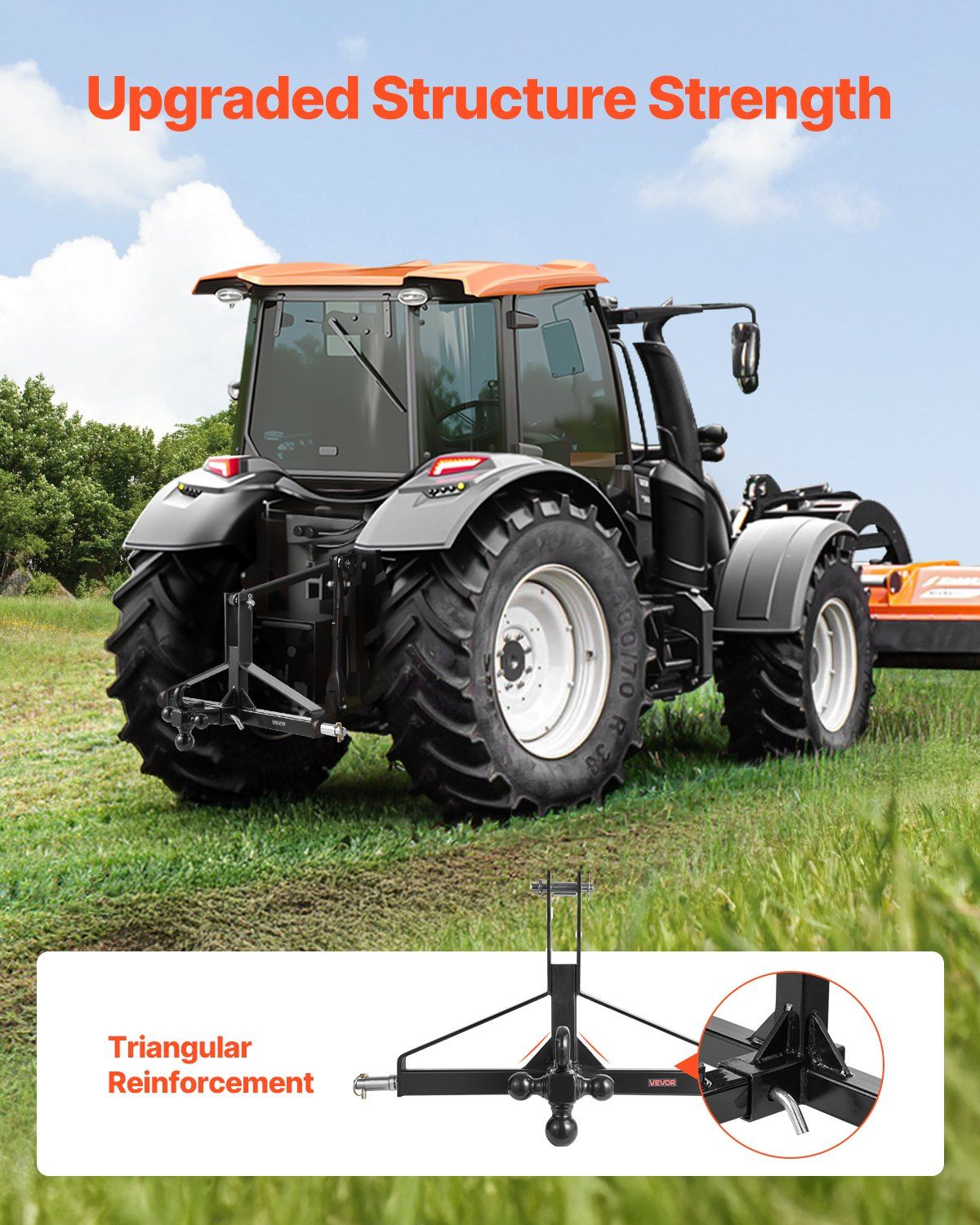 VEVOR 3 Point Trailer Hitch with 2 in Receiver, 3pt Quick Hitch Attachment, Heavy Duty Tractor Tow Drawbar Adapter, Compatible with Kubota, Mahindra, Ford, Yanmar, John Deere, Massey Ferguson