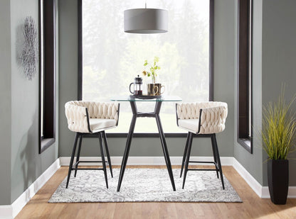 Clara Mid-Century Modern Square Counter Table with Black Metal Legs and Clear Glass Top by