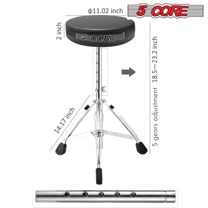 5 Core CHROME PRO Universal Drum Chair Round Padded Seat Throne Drum Stool Stand DS CH BLK