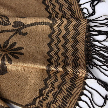 Blancho Bedding -Pa-616-5 Khaki Base Peony Flowers Patterns Exquisitely Soft Woven Pashmina/Shawl/Scarf