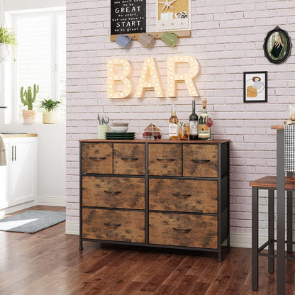 Dresser for Bedroom with 8 Drawers, Wide Fabric Dresser for Storage and Organization, Chest of Drawers, Dressers for Living Room, Closet, Hallway, Dark Grey