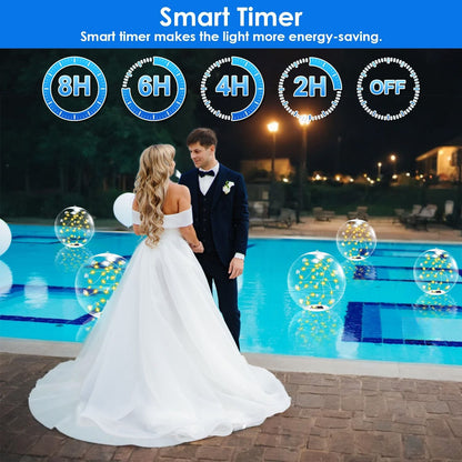 2Pcs Floating Pool Lights 14in Solar Powered Pool Balls IP68 Waterproof Inflatable Pool Decoration Lights with Remote Control 3 Light Modes Timer Adjustable Brightness