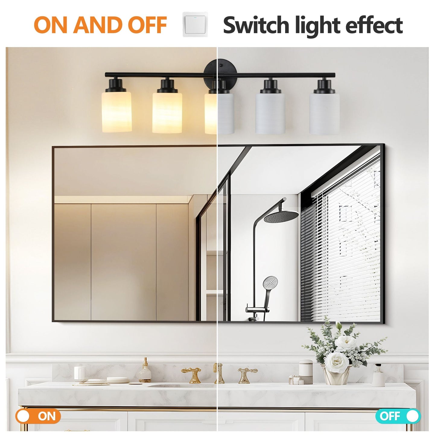 31" Modern 5-Light Vanity Bathroom Mirror Light, Frosted White Glass with Black Iron Frame, Contemporary Wall Sconce for Bedroom, Bathroom, and Dressing Room (Bulb Not Included)