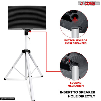 5 Core Speaker Stand Tripod Floor Heavy Duty Adjustable Up to 72 Inch DJ Studio Monitor Stands Pole Mount- SS HD WH BAG