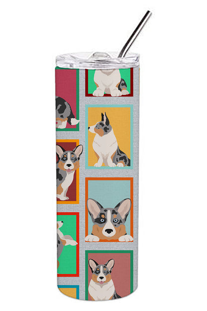 Lots of Blue Merle Welsh Cardigan Corgi Stainless Steel Skinny Tumbler Vacuum Double Walled Reusable Insulated Tumbler Travel Cup for Coffee Cocktails Gift with Lid, 20 oz
