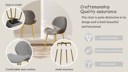 Modern minimalist white teddy velvet Dining Chairs Set of 2 with sturdy gold metal legs and comfortable backrest design, suitable for restaurants, kitchens, and offices.