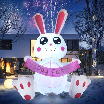 3.8 FT Easter Inflatable Cute Bunny Outdoor Decorations, Easter Blow up Banner Bunny Yard Decorations Build-in Flashing LED Lights, Decorate Outdoor Indoor Garden Lawn Yard.