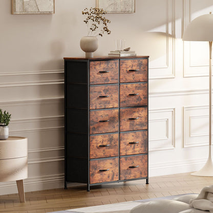 Bedside Table For Bedroom With 10 Fabric Drawers Storage Cabinet Steel Frame Closet For Clothes Storage Display Cabinet