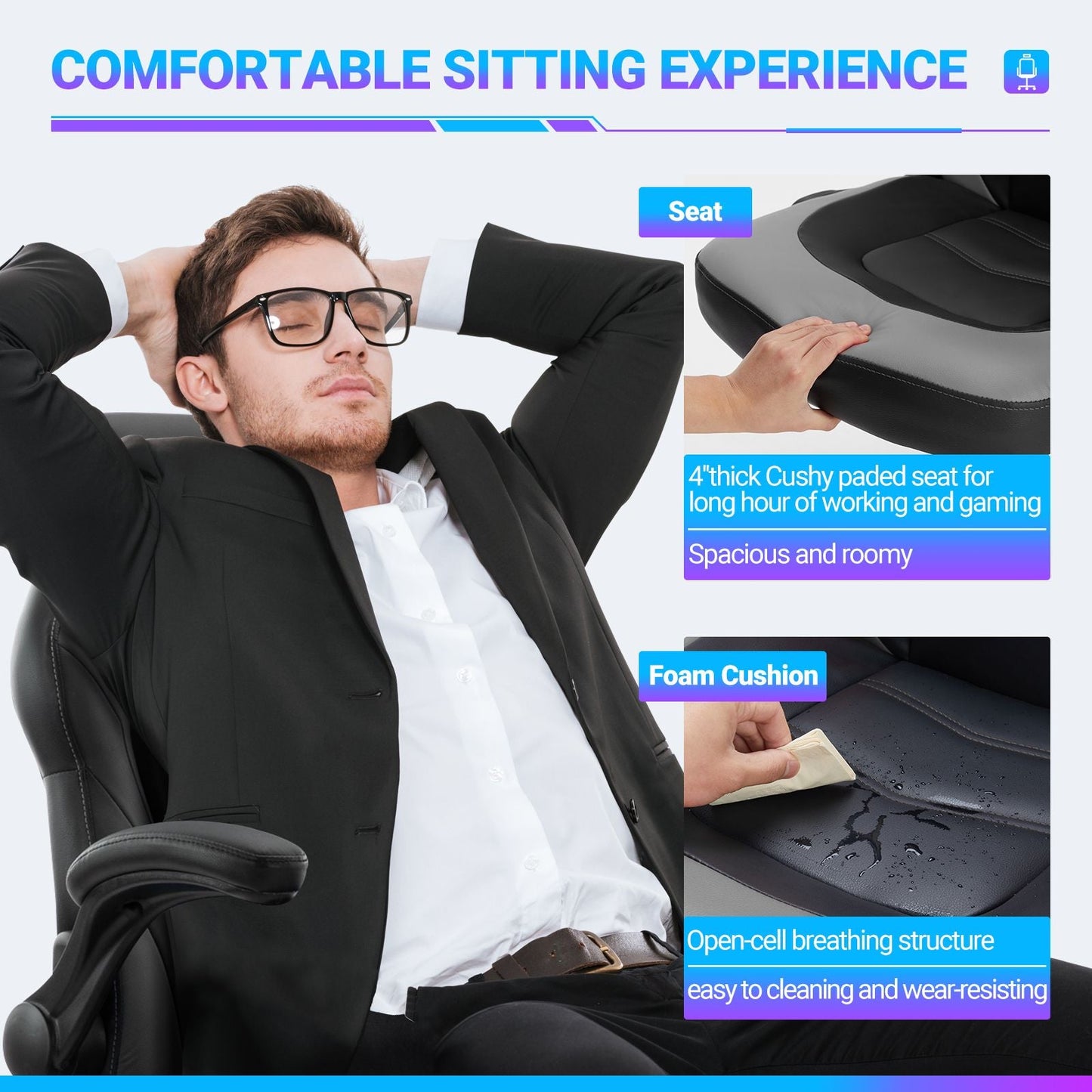 Ergonomic Office Computer Home Gaming Desk Chair Adjustable PU Leather Racing Chair Flip-up Armrest For Christmas Furniture