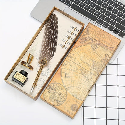 Mother's Day Gift Feather Pen Gift Box Set Dipped In Water Sign Pen European Style Retro Creative Exquisite Gift Box Best Gift For Mom Birthday Gift