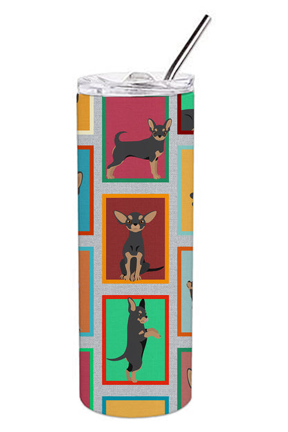 Lots of Black and Tan Chihuahua Stainless Steel Skinny Tumbler Vacuum Double Walled Reusable Insulated Tumbler Travel Cup for Coffee Cocktails Gift with Lid, 20 oz