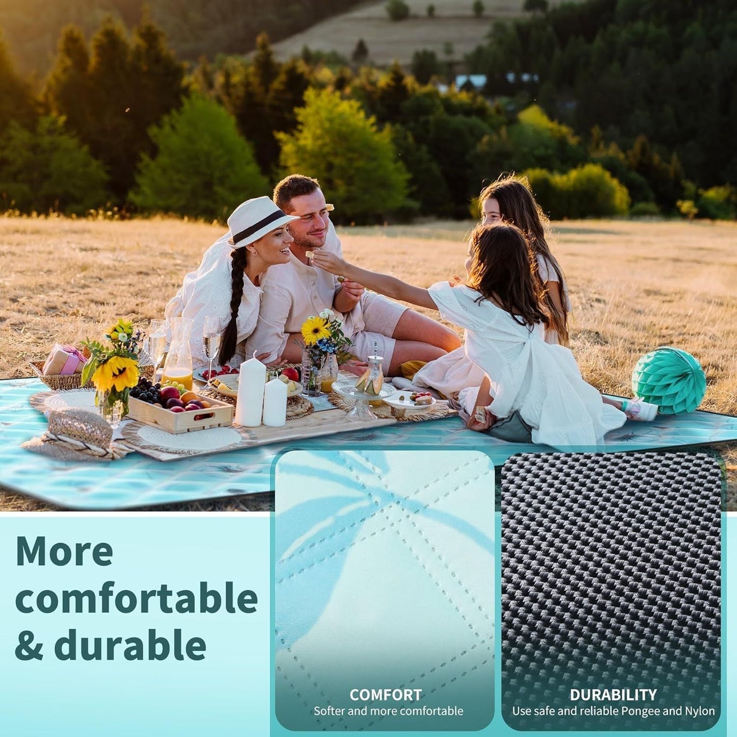 (2025 Upgrade) Extra Large Waterproof Picnic Blankets | Foldable Sandproof Beach Blanket N Outdoor Blanket | 5-Layer Machine Washable Soft Picnic Mat for Camping, Grass, Park N Stadium