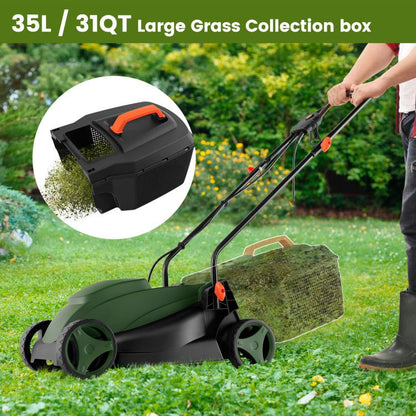 12-AMP 13.5 Inch Adjustable Electric Corded Lawn Mower with Collection Box